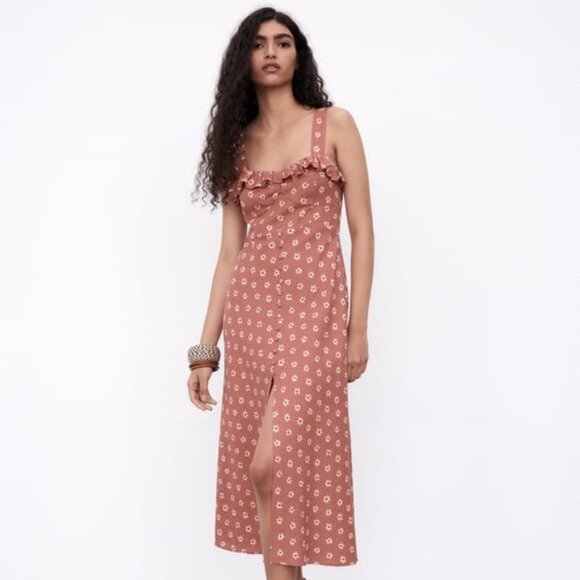 **NWT** ZARA FLORAL PRINT LINEN BLEND DRESS - Picture 1 of 5